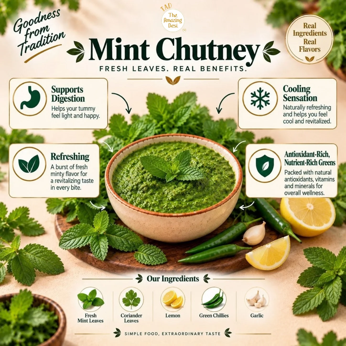TAD Mint Instant Chutney Mix – 30g | Delhi Wali Hari Pudina Chatni | 3 In 1 Mix - Image 7