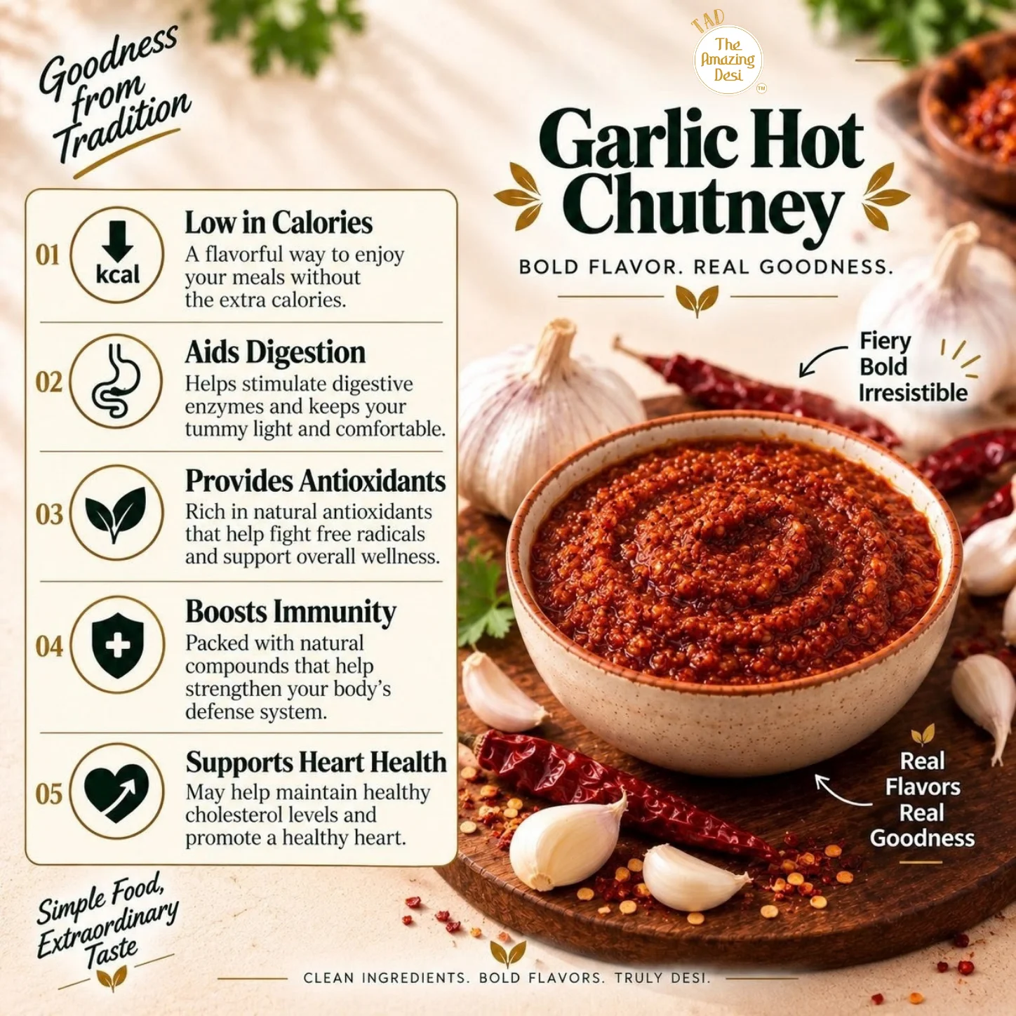 TAD – The Amazing Desi Sour & Sizzle Chutney Combo | Gongura & Garlic Chutney | 5-6 Servings/Pack | Instant South Indian Style Chutney Mix | Pack of (2 x 100g) - Image 9